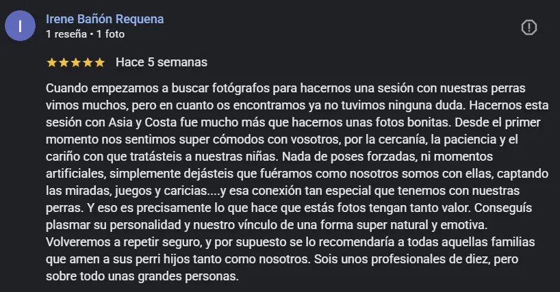Reseña de 5 estrellas de Irene en Google