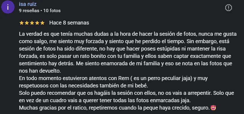 Reseña de 5 estrellas de Isa Ruiz en Google